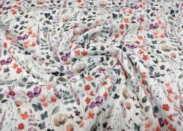 Mia Flowers Ribjersey ecru petrol Blumenstoff von Swafing